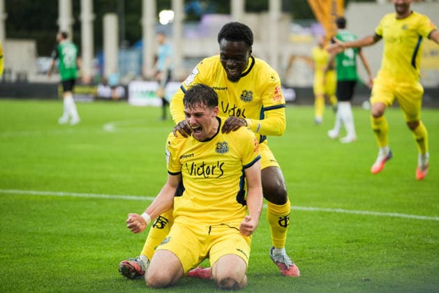 Germany 3rd Division 2026–2027, Matchday 6: SC Preußen Münster vs. 1 FC Saarbrücken, Wednesday, September 16, 2026, LVM Preußenstadion, Münster, North Rhine-Westphalia, Germany; Goal celebration, joy, emotions; Goal to make it 0–1 for 1 FC Saarbrücken by Alexander Staff; 1 FC Saarbrücken, 29 Copyright: xMerlexKölkingx