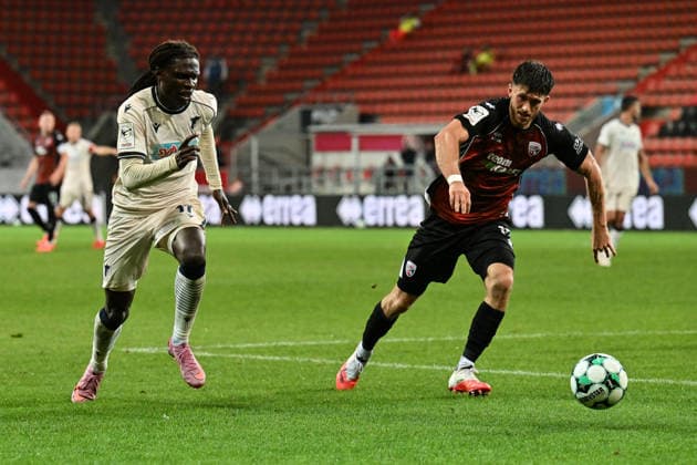 3rd Division: FC Ingolstadt vs. TSG 1899 Hoffenheim II, September 16, 2026, INGOLSTADT, GERMANY September 16, in a matchup between Blessing MAKANDA of TSG Hoffenheim II (No. 17) and Linus ROSENLÖCHER of FC Ingolstadt (No. 19) during the 3. Liga match between FC Ingolstadt and TSG Hoffenheim’s second team on Matchday 6 at the Audi Sportpark Copyright: xBEAUTIFULxSPORTS Goldbergx