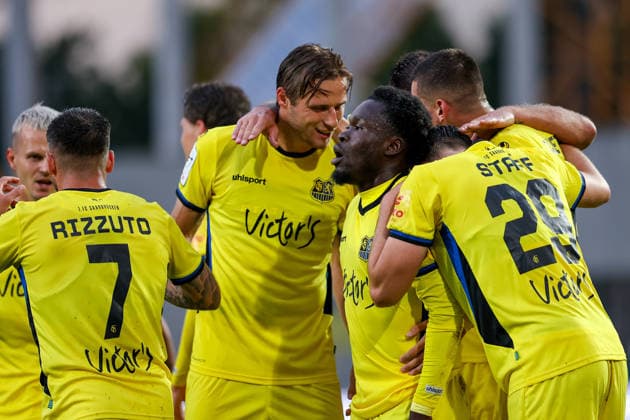 September 16, 2026, xkwix, Soccer, 3rd Division, Preußen Münster vs. 1. FC Saarbrücken, Preußenstadion, Matchday 6, 2026–2027 Season: Kelsey Owusu celebrates 1 FC Saarbrücken’s 31st goal after scoring to make it 0–2. DFB regulations prohibit any use of photographs as image sequences and or quasi-video. Photo: xKamilxWilkowskixPressefotoKochx, North Rhine-Westphalia, Germany