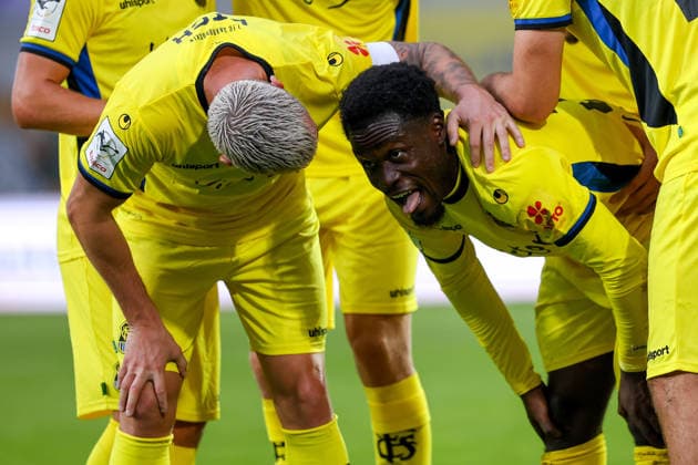 September 16, 2026, xkwix, Soccer, 3rd Division, Preußen Münster vs. 1. FC Saarbrücken, Preußenstadion, Matchday 6, 2026–2027 Season: Kelsey Owusu celebrates 1 FC Saarbrücken’s 31st goal after scoring to make it 0–2. DFB regulations prohibit any use of photographs as image sequences and or quasi-video. Photo: xKamilxWilkowskixPressefotoKochx, North Rhine-Westphalia, Germany