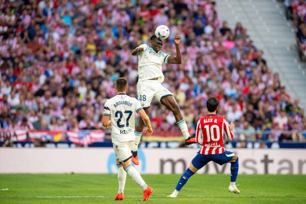 RECORD DATE NOT STATED 16th September 2026; Riyadh Air Metropolitano, Madrid, Spain; Spanish La Liga Football, Atletico Madrid versus Osasuna; Rockson (48) of CA Osasuna head the ball AdelinaxCobos