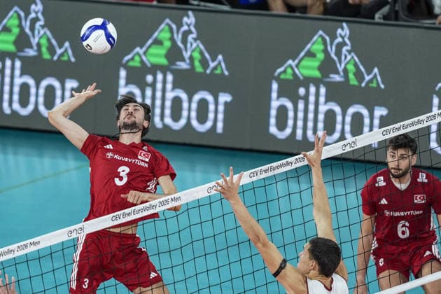 Turkiye v Latvia - CEV EuroVolley 2026 Men CLUJ-NAPOCA, ROMANIA - SEPTEMBER 16: Ahmet Tumer (8) of Turkiye in action during the CEV 2026 European Men s Volleyball Championship Group D match between Turkiye and Latvia at BT Arena in Cluj-Napoca, Romania, on September 16, 2026. Osmancan Gurdogan Anadolu Cluj Romania. Editorial use only. Please get in touch for any other usage.  Copyright: x2026xAnadoluxOsmancanxGurdoganx