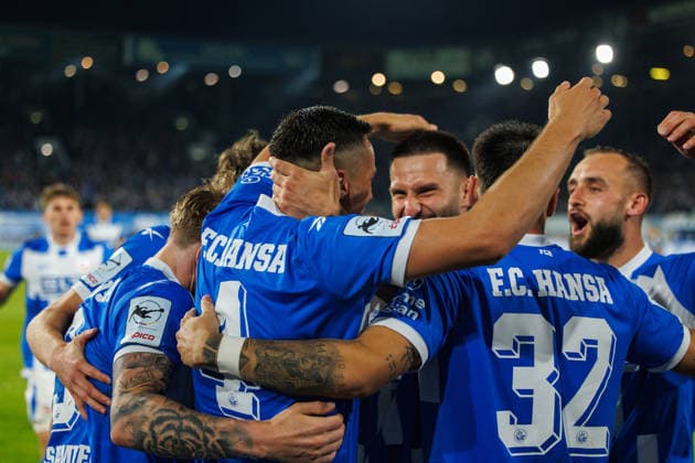 Goal celebration 2-0 Goal scorer Kenan Fatkic Rostock GER, FC Hansa Rostock vs. VfB Stuttgart II, Soccer, Men, 3. Liga, Matchday 6, 2026–2027 season, September 16, 2026, Rostock Ostseestadion, Mecklenburg-Western Pomerania, Germany