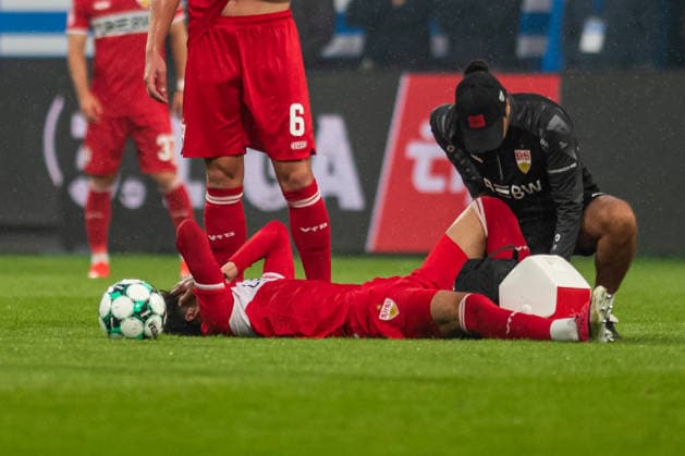 Rostock, Germany, September 16, 2026, 3rd League 2026–2027, Matchday 6: FC Hansa Rostock vs. VfB Stuttgart II. Pictured: Ertugrul Yigit of VfB Stuttgart II, injured on the ground and receiving treatment. DFB and DFL regulations prohibit any use of photographs as image sequences and or quasi-video. Copyright: xFotostandx xVoelkerx