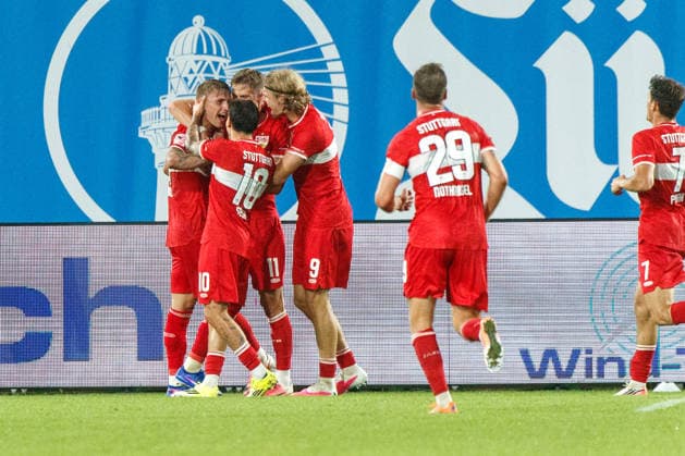 Goal celebration: Stuttgart 2-2 GER, FC Hansa Rostock vs. VfB Stuttgart II, Soccer, Men, 3rd Division, Matchday 6, 2026–2027 season, September 16, 2026, Rostock Ostseestadion, Mecklenburg-Western Pomerania, Germany