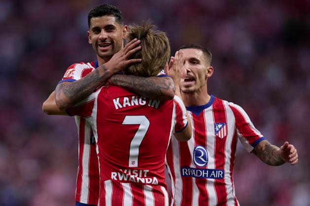 Kang In Lee of Atlético de Madrid celebrates after scoring his team s second goal with his teammates during the LaLiga EA Sports match between Club Atlético de Madrid and Club Atlético Osasuna at Riyadh Air Metropolitano on September 16, 2026 in Madrid, Spain. Photo by Manu Reino, DeFodi Images