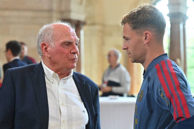 Uli HOENESS Höness,Honorary President of Bayern Munich, with Joshua KIMMICH of Bayern Munich; Markus SOEDER, Minister-President of Bavaria and CSU Chairman, welcomes the championship teams of FC Bayern Munich in the Kuppelsaal at the State Chancellery in Munich on September 16, 2026
