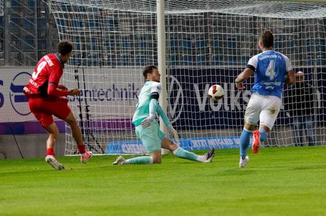 CFC vs. SV Babelsberg 03, September 16, 2026, Chemnitz, eins Stadium on Gellertstrasse, Sports, Soccer, Northeast Regional League 2026–2027, Matchday 9, CFC, CFC vs. SV Babelsberg 03 Goal for Babelsberg by Joshua Okapalaike Chemnitz, Saxony, Germany