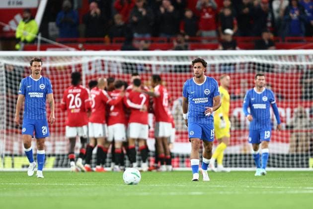 Charalampos Kostoulas of Brighton dejected Manchester United, ManU v Brighton & Hove Albion, EFL Carabao Cup, Football, Old Trafford, UK - 16 Sep 2026Manchester Old Trafford United Kingdom EDITORIAL USE ONLY No use with unauthorised audio, video, data, fixture lists, club league logos or live services. Online in-match use limited to 120 images, no video emulation. No use in betting, games or single club league player publications.  Copyright: xPhilxOldham Shutterstockx 17154491u