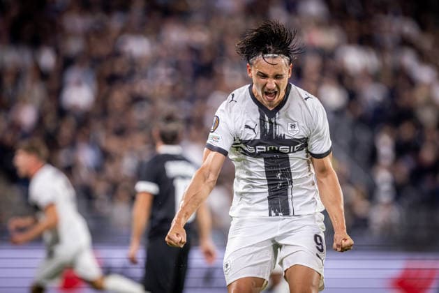 STURM GRAZ - RENNES Esteban Lepaul of Rennes celebrates a VAR disallowed goal during the matchday 1 of UEFA Europa league - league phase football match between SK Sturm Graz and Rennes at the Stadium Graz Liebenau. Graz, Austria, September 16, 2026. Photo by Branislav Racko Copyright: xx 080A2490