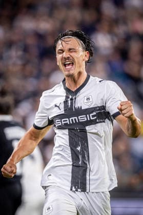 STURM GRAZ - RENNES Esteban Lepaul of Rennes celebrates a VAR disallowed goal during the matchday 1 of UEFA Europa league - league phase football match between SK Sturm Graz and Rennes at the Stadium Graz Liebenau. Graz, Austria, September 16, 2026. Photo by Branislav Racko Copyright: xx 080A2482