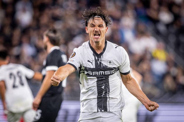 STURM GRAZ - RENNES Esteban Lepaul of Rennes celebrates a VAR disallowed goal during the matchday 1 of UEFA Europa league - league phase football match between SK Sturm Graz and Rennes at the Stadium Graz Liebenau. Graz, Austria, September 16, 2026. Photo by Branislav Racko Copyright: xx 080A2475
