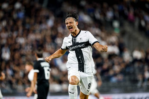 SOCCER - UEFA EL, Sturm vs Rennais GRAZ,AUSTRIA,16.SEP.26 - SOCCER - UEFA Europa League, Sturm Graz vs Stade Rennais FC. Image shows the rejoicing of Esteban Lepaul (Rennais).  GEPAxpictures xJamesxDoak
