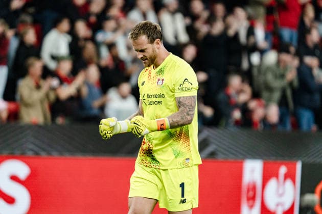 2026–2027 UEFA Europa League, Bayer 04 Leverkusen vs. NK Celje, Matchday 1, Wednesday, September 16, 2026, BayArena, North Rhine-Westphalia, Germany; 1–0 goal by Aleix Garcia; celebration, joy, emotions, goal celebration, Mark Flekken Copyright: xCelinaxLeiersx