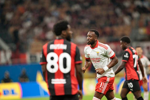 Dodi Lukebakio seen celebrating after scoring goal during UEFA Europa League MD1 game between teams of AC Milan and SL Benfica (Maciej Rogowski Ball Raw Images) Milan San Siro Italy Copyright: xMaciejxRogowskix maciejrogowski_acmilan_slbenfica_2627