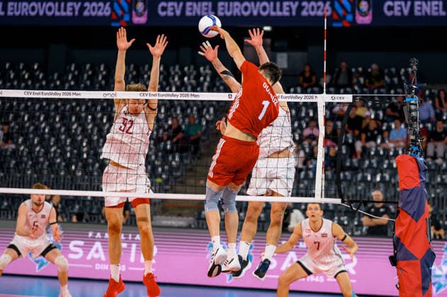 Turkiye v Latvia - CEV EuroVolley 2026 Men CLUJ-NAPOCA, ROMANIA - SEPTEMBER 16: Kaan Gurbuz (1) of Turkiye in action during the CEV EuroVolley 2026 Men s Group D match between Turkiye and Latvia at BT Arena in Cluj-Napoca, Romania, on September 16, 2026. Stringer Anadolu Cluj-Napoca Romania. Editorial use only. Please get in touch for any other usage.  Copyright: x2026xAnadoluxStringerx