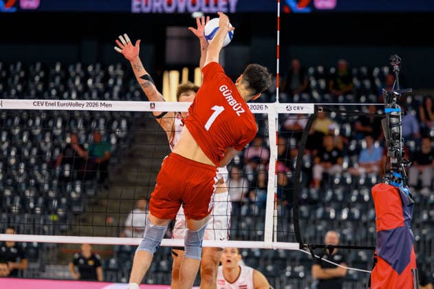 Turkiye v Latvia - CEV EuroVolley 2026 Men CLUJ-NAPOCA, ROMANIA - SEPTEMBER 16: Kaan Gurbuz (1) of Turkiye in action during the CEV EuroVolley 2026 Men s Group D match between Turkiye and Latvia at BT Arena in Cluj-Napoca, Romania, on September 16, 2026. Stringer Anadolu Cluj-Napoca Romania. Editorial use only. Please get in touch for any other usage.  Copyright: x2026xAnadoluxStringerx