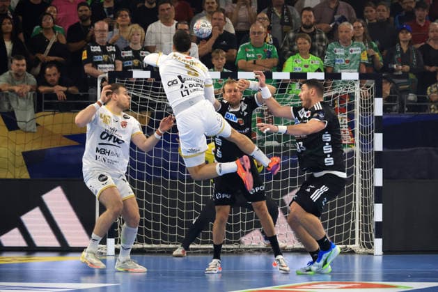 September 16, 2026, GER Germany, Handball, EHF Champions League, September 16, 2026, 2026–2027 season, Berlin, Füchse Berlin vs. Veszprém HC Max Darj Füchse Berlin 5, Mijajlo Marsenic Füchse Berlin 93, Hugo Descat Veszprém 9, Dragan Pechmalbec Veszprém 46 nordphoto GmbH Engler Berlin Max Schmeling Hall Berlin Germany Copyright: xNordphotox xEnglerx