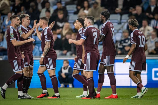 16th September 2026; Coventry Building Society Arena, Coventry, West Midlands, England; Carabao Cup Football, Coventry City versus Aston Villa; Tammy Abraham of Aston Villa celebrates with his team after scoring in the 7th minute to make the score 0-1 GodfreyxPitt