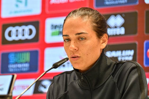 3rd Division: FC Ingolstadt vs. TSG 1899 Hoffenheim II, September 16, 2026, INGOLSTADT, GERMANY September 16. Pictured: Sabrina Wittmann, FC Ingolstadt coach. Single photo, cutout, taken at the press conference following the 3. Liga match between FC Ingolstadt and TSG Hoffenheim’s second team on Matchday 6 at the Audi Sportpark. Copyright: xBEAUTIFULxSPORTS Goldbergx