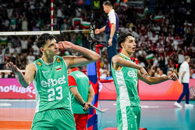 Volleyball - CEV EuroVolley 2026 Group B - Poland vs Bulgaria - 09.16.2026 SOFIA, BULGARIA - September 16th: Simeon Nikolov, 1 of Bulgaria and Aleksandar Nikolov, 23 of Bulgaria during CEV EuroVolley 2026, Group B match between Poland vs Bulgaria at Arena 8888 in Sofia, Bulgaria, on September 16th, 2026 in Sofia, Bulgaria. Copyright: xYulianxTodorovx