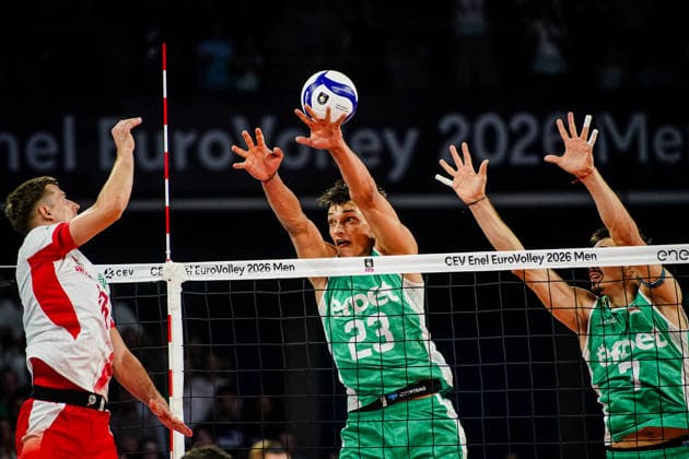 Volleyball - CEV EuroVolley 2026 Group B - Poland vs Bulgaria - 09.16.2026 SOFIA, BULGARIA - September 16th: Aleksandar Nikolov, 23 of Bulgaria and Preslav Petkov, 7 of Bulgaria during CEV EuroVolley 2026, Group B match between Poland vs Bulgaria at Arena 8888 in Sofia, Bulgaria, on September 16th, 2026 in Sofia, Bulgaria. Copyright: xYulianxTodorovx