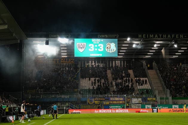 Germany 3rd Division 2026–2027, Matchday 6: SC Preußen Münster vs. 1 FC Saarbrücken, Wednesday, September 16, 2026, LVM Preußenstadion, Münster, North Rhine-Westphalia, Germany. Final score: 3–3 Copyright: xMerlexKölkingx