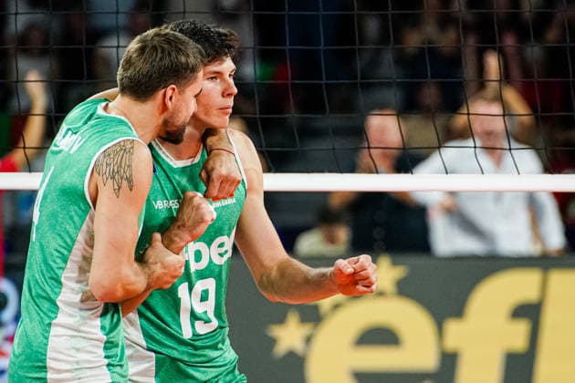 Volleyball - CEV EuroVolley 2026 Group B - Poland vs Bulgaria - 09.16.2026 SOFIA, BULGARIA - September 16th: Denislav Bardarov, 19 of Bulgaria and Martin Atanasov, 4 of Bulgaria during CEV EuroVolley 2026, Group B match between Poland vs Bulgaria at Arena 8888 in Sofia, Bulgaria, on September 16th, 2026 in Sofia, Bulgaria. Copyright: xYulianxTodorovx