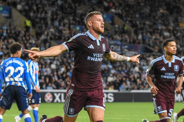 Coventry City v Aston Villa, EFL Carabao Cup, Coventry Building Society Arena, Coventry, UK - 16 September 2026 Aston Villa s Ross Barkley scores his sides second goal of the match , UK NEWSPAPERS OUT Copyright: xRichardxBowcottx