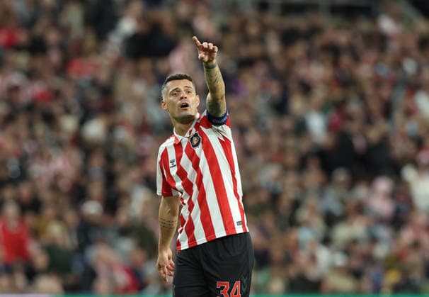 Sunderland, England, 16th September 2026. Granit Xhaka of Sunderland during the Sunderland vs AZ Alkmaar UEFA Europa League match at the Stadium Of Light, Sunderland. Picture credit should read: Nigel Roddis Sportimage EDITORIAL USE ONLY. No use with unauthorised audio, video, data, fixture lists, club league logos or live services. Online in-match use limited to 120 images, no video emulation. No use in betting, games or single club league player publications. SPI_015_NR_SUND_AZAL SPI-5002-0015
