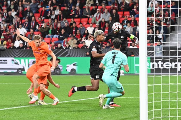 Own goal by Svit SESLAR of NK Celje, making the score 1–0 for Bayer Leverkusen. Bayer Leverkusen vs. NK Celje, soccer, UEFA Europa League, Matchday 1, on September 16, 2026, in Leverkusen, Germany. UEFA regulations prohibit any use of photographs as image sequences and or quasi-video.