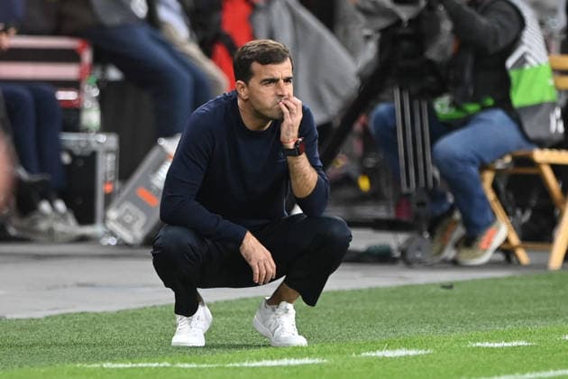 Coach Carles MARTINEZ LEV watches the Bayer Leverkusen vs. NK Celje soccer match in the UEFA Europa League, Matchday 1, on September 16, 2026, in Leverkusen, Germany. UEFA regulations prohibit any use of photographs as image sequences and or quasi-video.