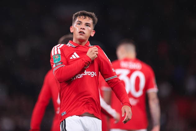 Fußball: Carabao Cup, 3. Runde – Manchester United gegen Tottenham Hotspur, 16. September 2026; Carabao Cup, 3. Runde – Manchester United gegen Brighton Hove Albion; Shea Lacey von Manchester United jubelt nach dem ersten Tor; Foto: Simon Stacpoole; Abseits; Manchester, Großbritannien  Copyright: xSimonxStacpoolexOffside