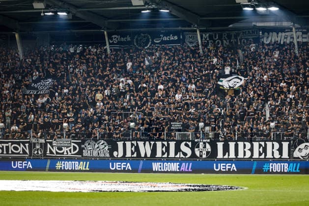 SOCCER - UEFA EL, Sturm vs Rennais GRAZ,AUSTRIA,16.SEP.26 - SOCCER - UEFA Europa League, Sturm Graz vs Stade Rennais FC. Image shows fans of Sturm.  GEPAxpictures xJamesxDoak