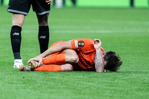 2026–2027 UEFA Europa League, Bayer 04 Leverkusen vs. NK Celje, Matchday 1, Wednesday, September 16, 2026, BayArena, North Rhine-Westphalia, Germany; Benjamin Verbic injured on the field Copyright: xCelinaxLeiersx