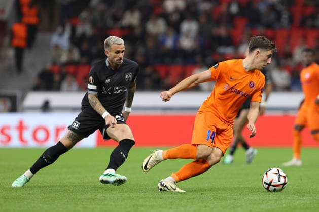 Aleix Garcia of Bayer 04 Leverkusen and Luka Vesner Ticic of NK Celje battle for the ball during the 2026-27 UEFA Europa League group stage match between Bayer 04 Leverkusen and NK Celje at BayArena on September 16, 2026 in Leverkusen, Germany. Photo by Oliver Kaelke, DeFodi Images