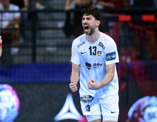 EHF Champions League. Luka Peric from HBC Nantes celebrates during EHF Champions League group phase match between HC Vardar and HBC Nantes in Skopje, North Macedonia, September 16 2026. IMAGO PETR STOJANOVSKI