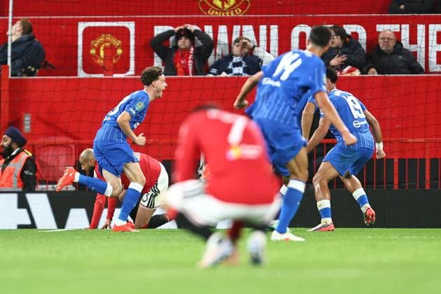 Maxim De Cuyper of Brighton celebrates scoring their sides third goal Manchester United, ManU v Brighton & Hove Albion, EFL Carabao Cup, Football, Old Trafford, UK - 16 Sep 2026Manchester Old Trafford United Kingdom EDITORIAL USE ONLY No use with unauthorised audio, video, data, fixture lists, club league logos or live services. Online in-match use limited to 120 images, no video emulation. No use in betting, games or single club league player publications. Copyright: xPhilxOldham Shutterstockx 17154491bb