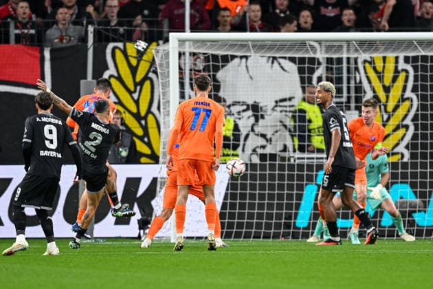 Facundo Medina (Leverkusen 2) scores the goal to make it 2–0 on September 16, 2026 ¢ Soccer ¢ Europa League ¢ Bayer 04 Leverkusen vs. NK Celje, BayArena, Leverkusen, North Rhine-Westphalia, Germany Copyright: xpepphotox xHorstxMauelshagenx pep00321, pep_20260916_hm
