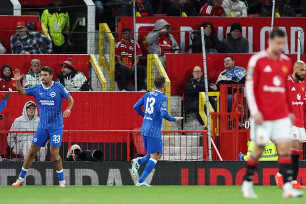 Manchester United, ManU v Brighton & Hove Albion, Carabao Cup Brighton & Hove Albion midfielder Pascal Groß (13) scores a GOAL 2-2 and celebrates during the Manchester United v Brighton & Hove Albion Carabao Cup 3rd Round match at Old Trafford, Manchester, England on 16 September 2026 Credit: Phil Duncan Every Second Media Editorial use only. All images are copyright Every Second Media Limited. No images may be reproduced without prior permission. All rights reserved. Premier League and Football League images are subject to licensing agreements with Football DataCo Limited. see https: www.football-dataco.com Copyright: xIMAGO EveryxSecondxMediax ESM-2167-0041 PhilxDuncanx xEveryxSecondxMediax
