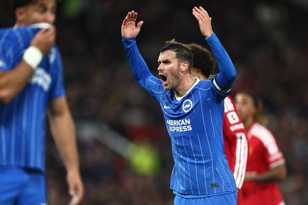 Pascal Gross of Brighton urges their side on Manchester United, ManU v Brighton & Hove Albion, EFL Carabao Cup, Football, Old Trafford, UK - 16 Sep 2026Manchester Old Trafford United Kingdom EDITORIAL USE ONLY No use with unauthorised audio, video, data, fixture lists, club league logos or live services. Online in-match use limited to 120 images, no video emulation. No use in betting, games or single club league player publications.  Copyright: xPhilxOldham Shutterstockx 17154491bg
