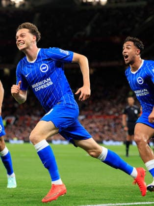 Manchester United, ManU v Brighton and Hove Albion - Carabao Cup Third Round Charalampos Kostoulas and Maxim De Cuyper of Brighton and Hove Albion celebrates 3rd goal during the Carabao Cup Third Round match between Manchester United and Brighton & Hove Albion at Old Trafford on September 16, 2026 in Manchester, England. WARNING! This Photograph May Only Be Used For Newspaper And Or Magazine Editorial Purposes. May Not Be Used For Publications Involving 1 player, 1 Club Or 1 Competition Without Written Authorisation From Football DataCo Ltd. For Any Queries, Please Contact Football DataCo Ltd on +44 (0) 207 864 9121 Manchester Old Trafford England United Kingdom Copyright: xAllstarxPicturexLibraryxLtdx