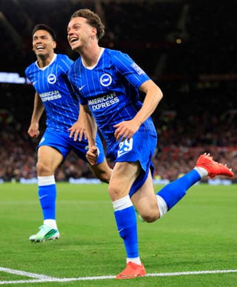 Manchester United, ManU v Brighton and Hove Albion - Carabao Cup Third Round Diego Gomez and Maxim De Cuyper of Brighton and Hove Albion celebrate 3rd goal during the Carabao Cup Third Round match between Manchester United and Brighton & Hove Albion at Old Trafford on September 16, 2026 in Manchester, England. WARNING! This Photograph May Only Be Used For Newspaper And Or Magazine Editorial Purposes. May Not Be Used For Publications Involving 1 player, 1 Club Or 1 Competition Without Written Authorisation From Football DataCo Ltd. For Any Queries, Please Contact Football DataCo Ltd on +44 (0) 207 864 9121 Manchester Old Trafford England United Kingdom Copyright: xAllstarxPicturexLibraryxLtdx
