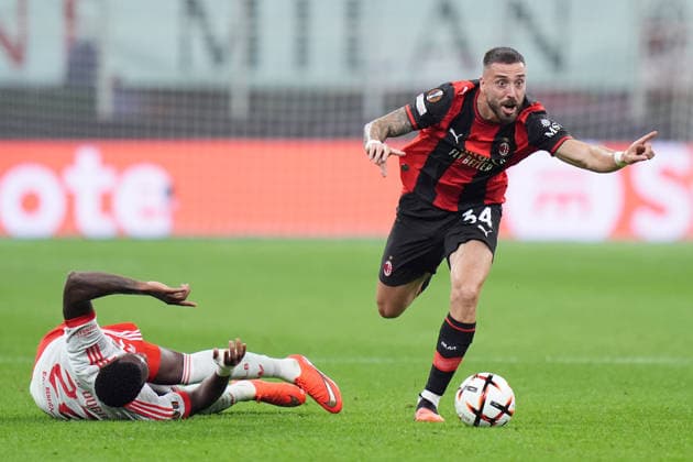 AC Milan s Mario Gila during the Europa League soccer match between Ac Milan and Benfica at San Siro Stadium in Milan , Italy - September 16 , 2026. - Soccer  Copyright: xSpada LaPressex