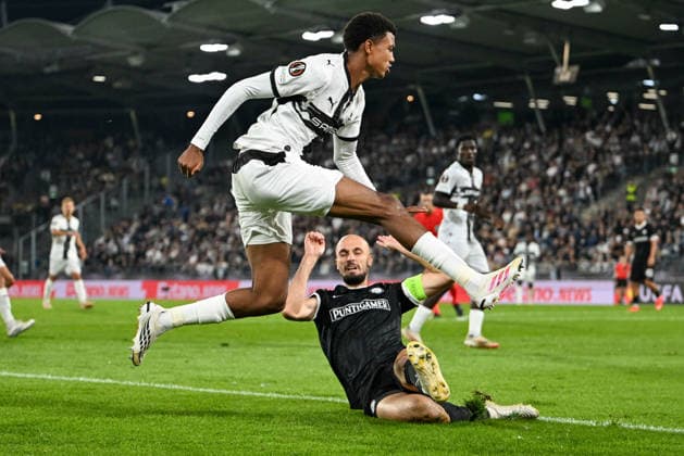 SOCCER - UEFA EL, Sturm vs Rennais GRAZ,AUSTRIA,16.SEP.26 - SOCCER - UEFA Europa League, Sturm Graz vs Stade Rennais FC. Image shows Abdelhamid Ait Boudlal (Rennes) and Jon Gorenc Stankovic (Sturm).  GEPAxpictures xAvnixRetkoceri