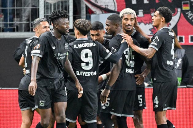 Facundo Medina of Leverkusen 2 celebrates with his teammates after scoring the goal that made it 2–0 on September 16, 2026 ¢ Soccer ¢ Europa League ¢ Bayer 04 Leverkusen vs. NK Celje, BayArena, Leverkusen, North Rhine-Westphalia, Germany Copyright: xpepphotox xHorstxMauelshagenx pep00321, pep_20260916_hm