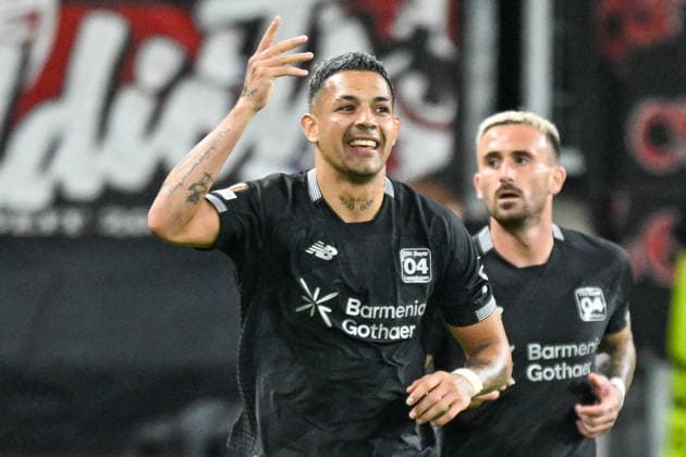Facundo Medina of Leverkusen 2 celebrates after scoring the goal to make it 2–0 on September 16, 2026 ¢ Soccer ¢ Europa League ¢ Bayer 04 Leverkusen vs. NK Celje, BayArena, Leverkusen, North Rhine-Westphalia, Germany Copyright: xpepphotox xHorstxMauelshagenx pep00321, pep_20260916_hm