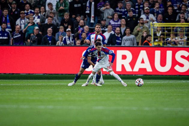 September 16, 2026 UEFA Europa League, RSC Anderlecht vs. Olympique Lyon at Lotto Park Kaïl Boudache Olympique Lyon in action IMPORTANT NOTICE In accordance with DFL and UEFA regulations, it is prohibited to use or allow the use of photographs taken in the stadium and or of the game in the form of sequential images and or video-like photo series Copyright: xJordyxFourgonx