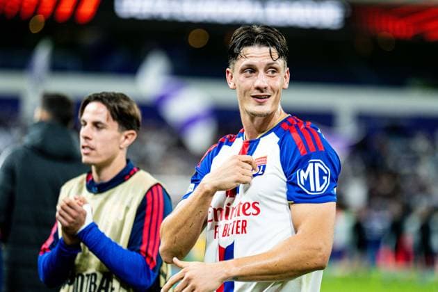 September 16, 2026 UEFA Europa League, RSC Anderlecht vs. Olympique Lyon at Lotto Park Felix Bacher Olympique Lyon displays its club logo IMPORTANT NOTICE: In accordance with DFL and UEFA regulations, it is prohibited to use or allow the use of photographs taken in the stadium and or during the match in the form of sequential images and or video-like photo series Copyright: xJordyxFourgonx