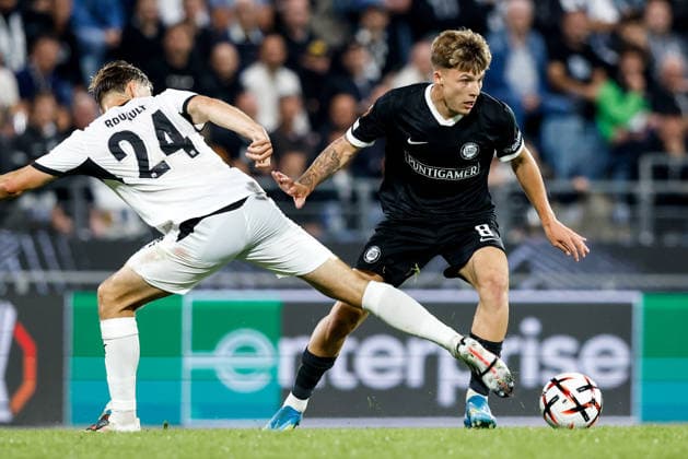 SOCCER - UEFA EL, Sturm vs Rennais GRAZ,AUSTRIA,16.SEP.26 - SOCCER - UEFA Europa League, Sturm Graz vs Stade Rennais FC. Image shows Anthony Rouault (Rennais) and Filip Rozga (Sturm).  GEPAxpictures xJamesxDoak
